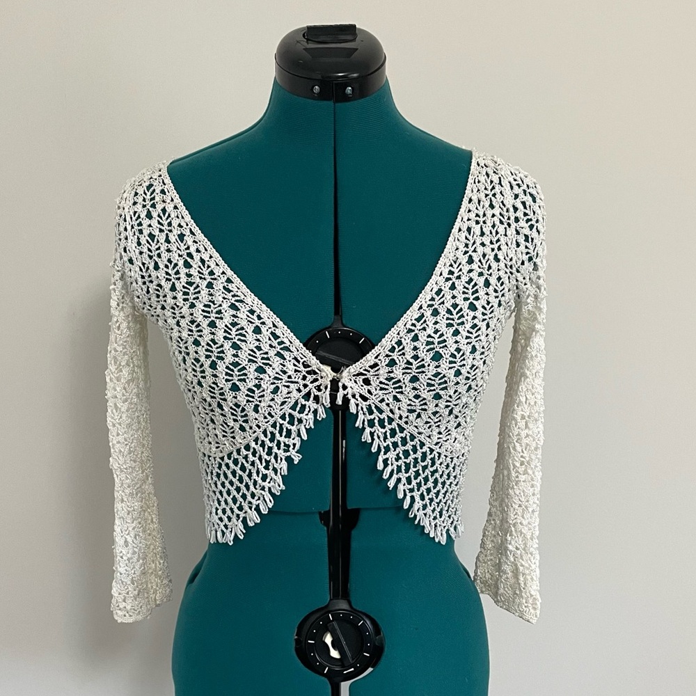 Vintage Cream Crochet Beaded Cardigan